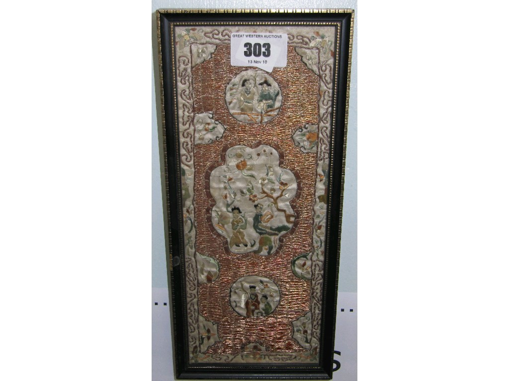 Appraisal: Framed oriental embroidered panel