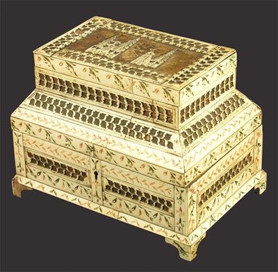 Appraisal: A late th century Russian bone wedding casket with pierced