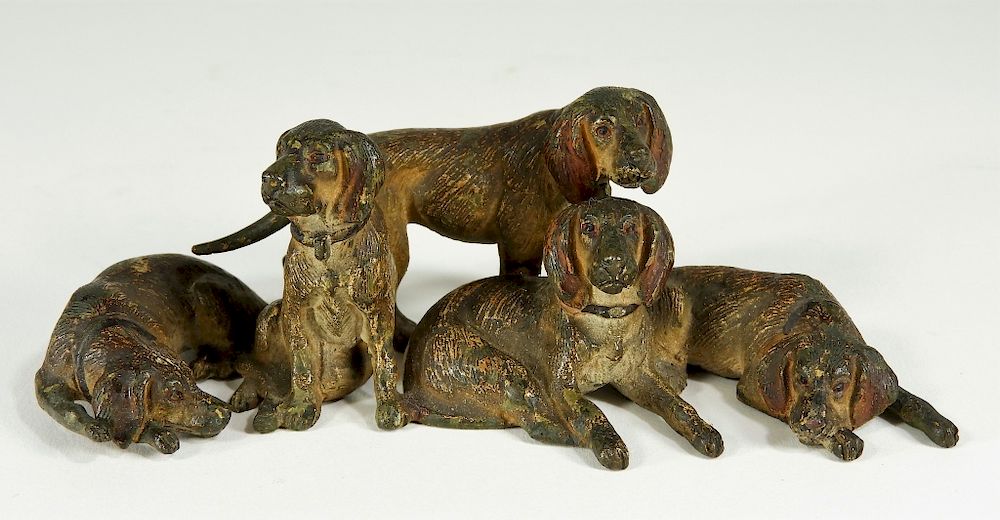 Appraisal: Austrian Vienna Bronze Hunting Dog Figural Group Austria th Century