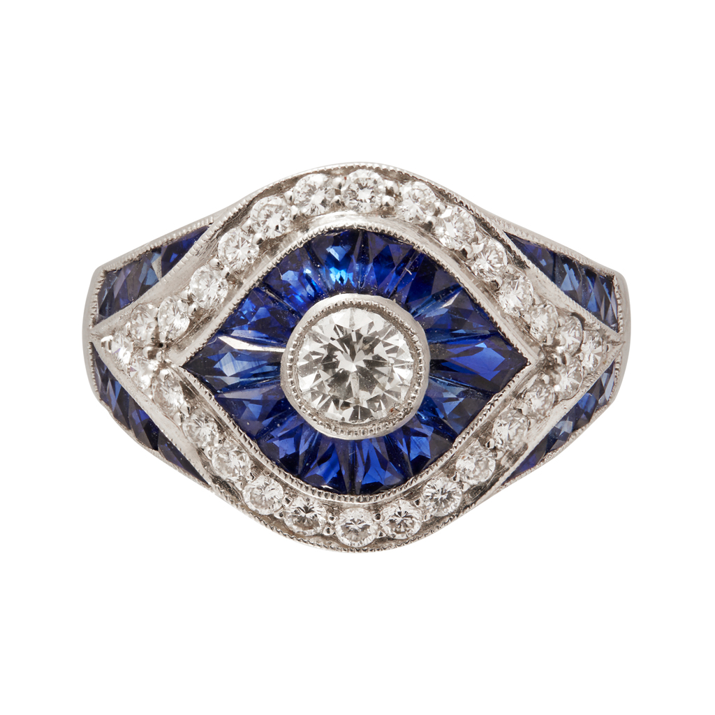 Appraisal: A sapphire and diamond set ring millegrain set with a