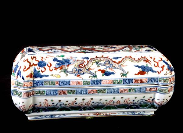 Appraisal: A Chinese Wucai decorated porcelain model of a scroll box