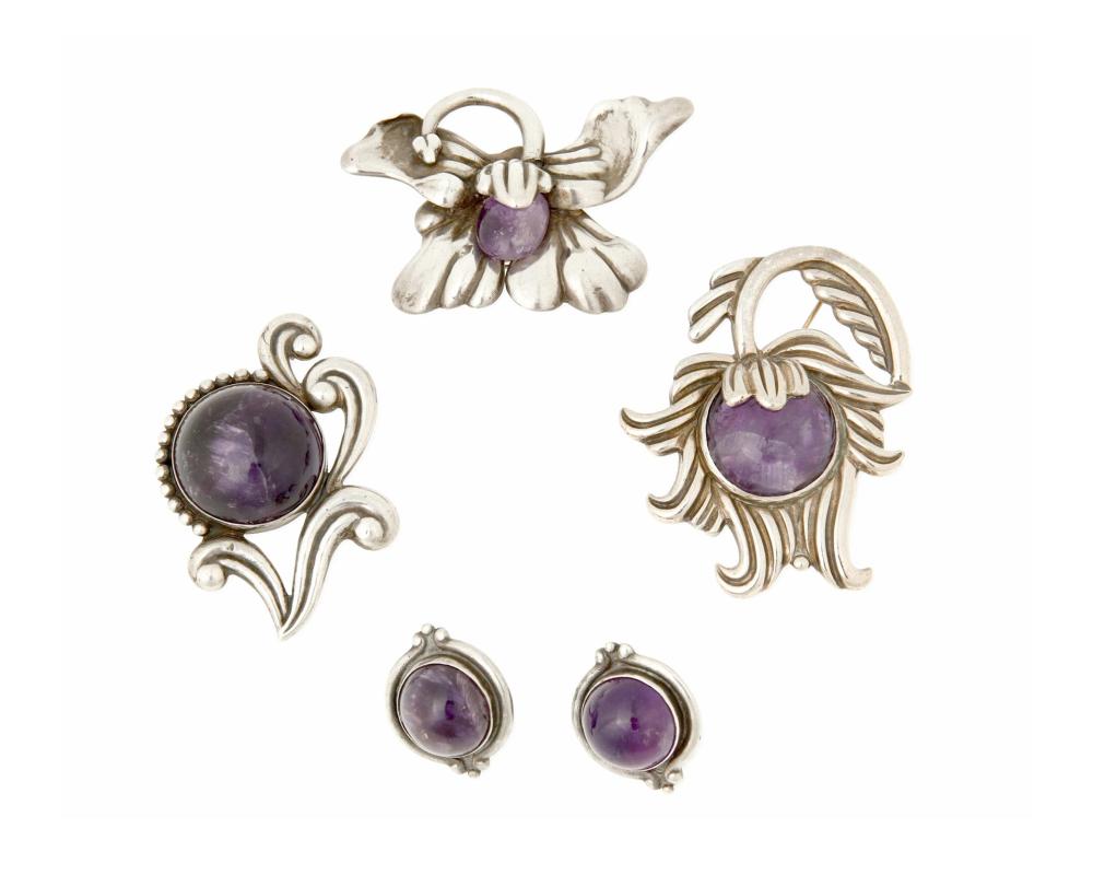 Appraisal: A group of Los Castillo silver and amethyst jewelry Circa