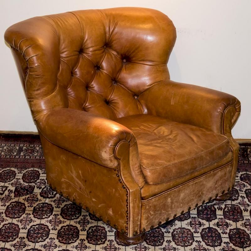 Appraisal: Ralph Lauren Overstuffed Leather Club Chair Ralph Lauren overstuffed large