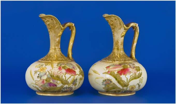 Appraisal: Royal Bonn Pair Of Royal Bonn Squat Ewers With Gilt