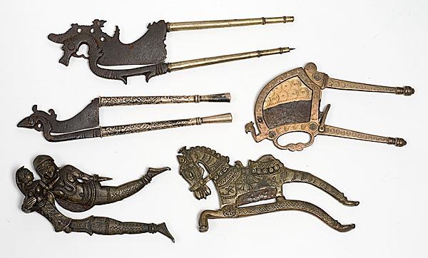 Appraisal: FIVE FIGURAL BETLE OR BETEL NUT SHEARS all th century