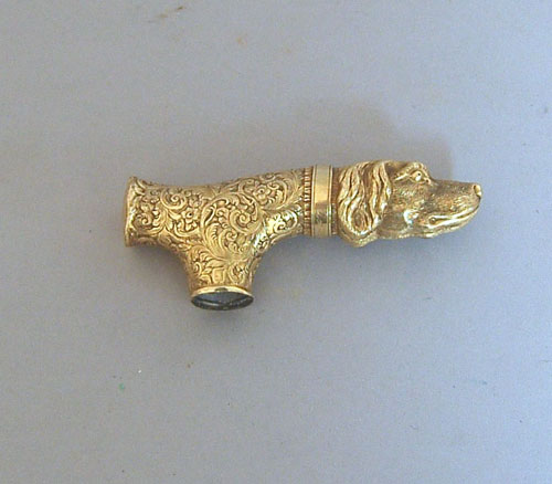 Appraisal: Gold filled cane handle in the form of a dog