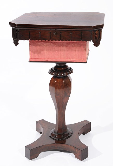 Appraisal: A TH CENTURY ROSEWOOD SEWING TABLE with fold over top