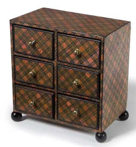 Appraisal: A Victorian tartanware miniature chest of drawers circa the six