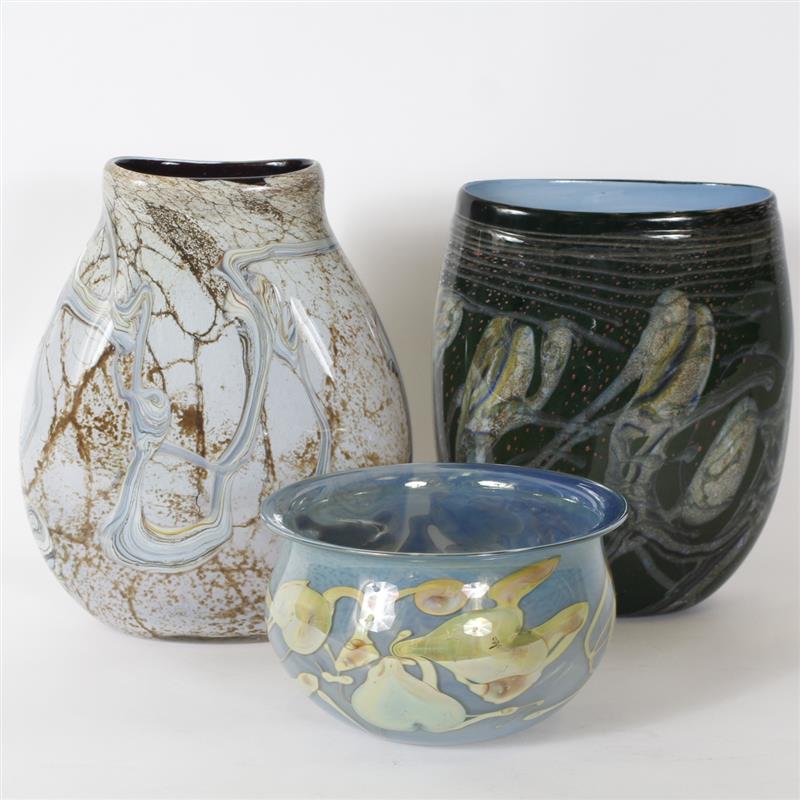 Appraisal: Group of three Modern American studio art glass pieces including