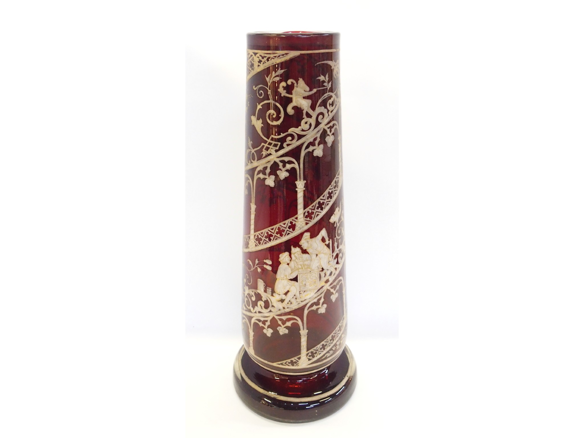 Appraisal: Enamelled ruby glass tapering vase