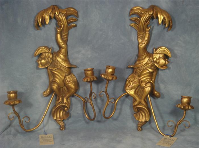 Appraisal: Pair of carved and gilt wood oriental style wall sconces