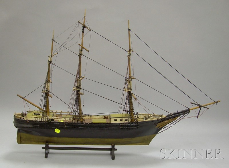 Appraisal: Carved and Painted Wooden Three-Masted Sailing Ship Model lg in