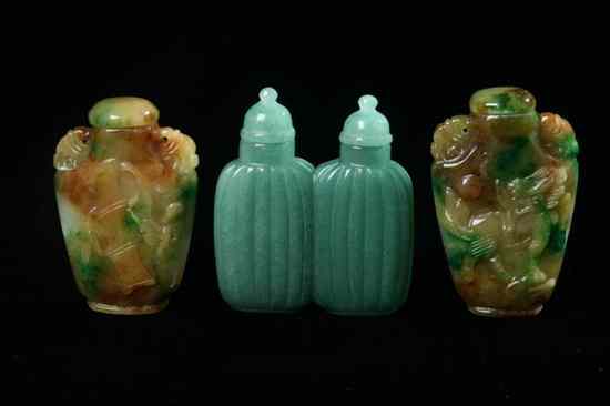 Appraisal: PAIR CHINESE JADE SNUFF BOTTLES Together with a green double