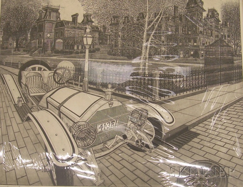 Appraisal: Unframed Etching on Paper Street Scene Boulevard by Bruce McCombs