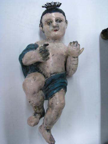 Appraisal: Antique Polychrome Angel with Wall Curio figure is approximately ''