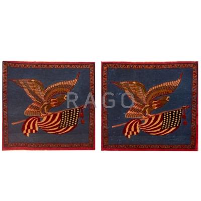 Appraisal: PAIR OF SAROUK STYLE PICTORIAL RUGS Eagle decoration th c