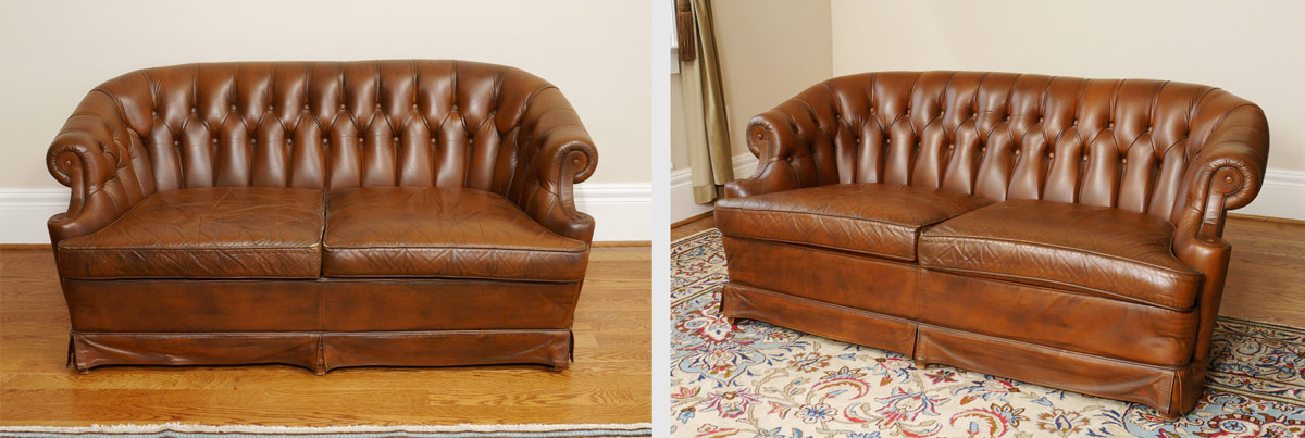 Appraisal: PAIR CHESTERFIELD LEATHER LOVE SEATS Each measures '' h x