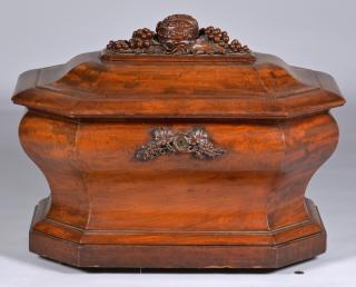 Appraisal: Irish Mahogany Cellarette Large Regency mahogany cellarette of sarcophagus form