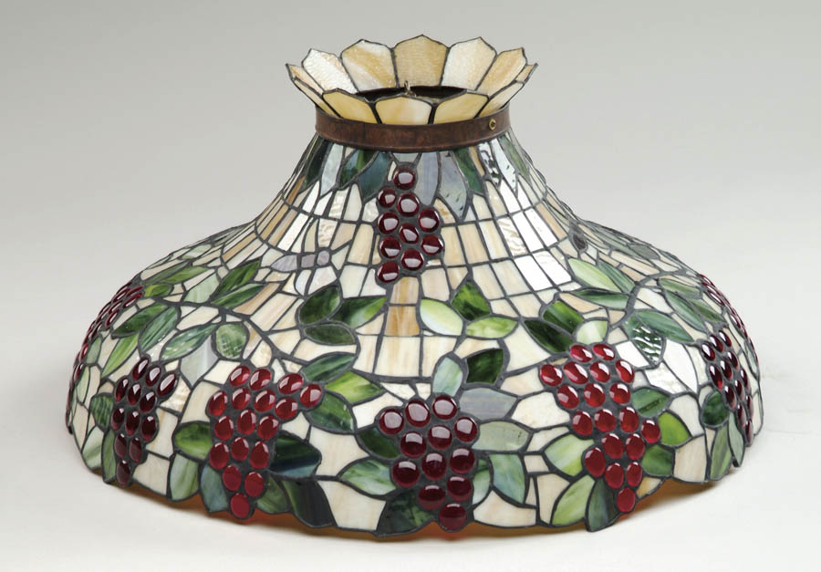 Appraisal: LEADED GLASS HANGING FIXTURE Beautiful leaded hanging lamp has grape