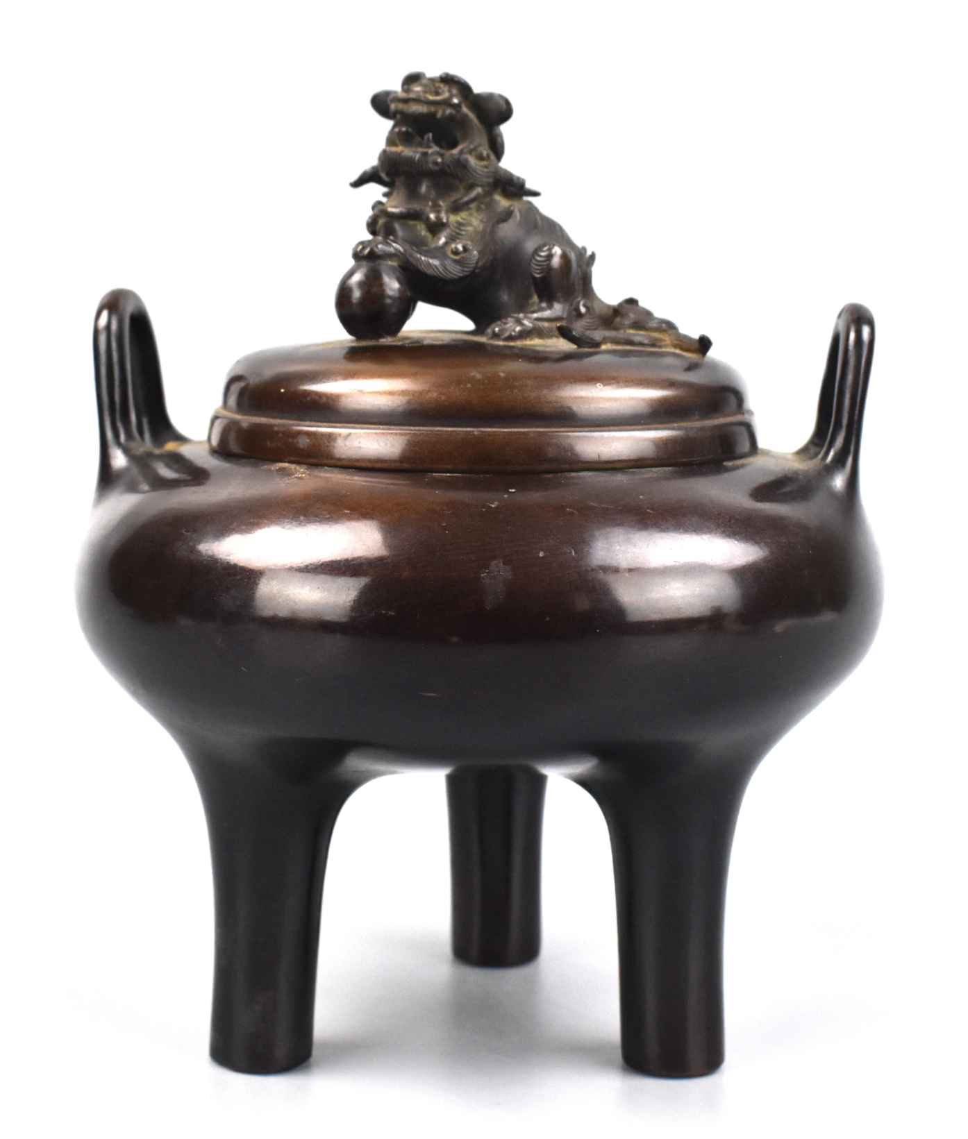 Appraisal: Chinese th C Bronze tripod censer in compressed form standing