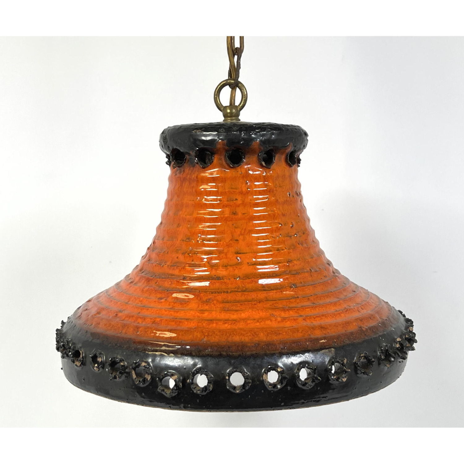 Appraisal: Danish pottery chandelier Ribbed Cone Form with Orange and Black