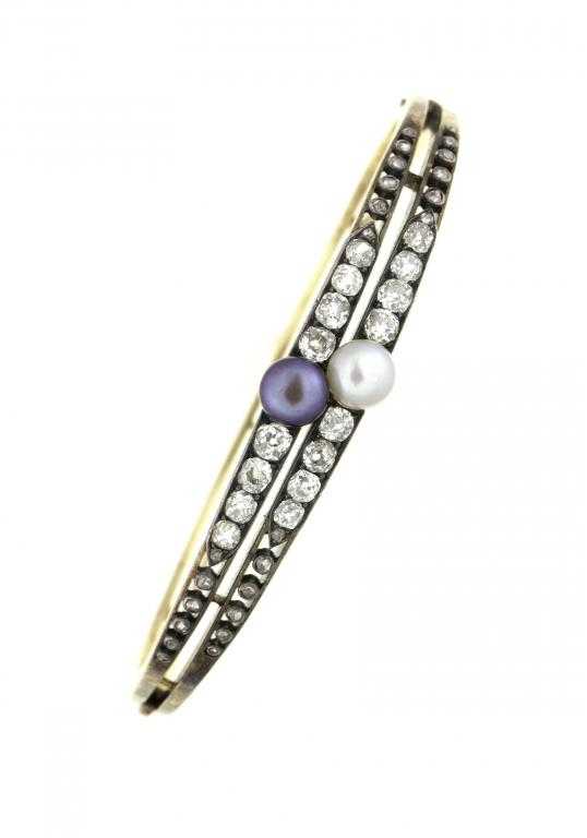 Appraisal: A NATURAL PEARL AND DIAMOND BRACELET with two lines of