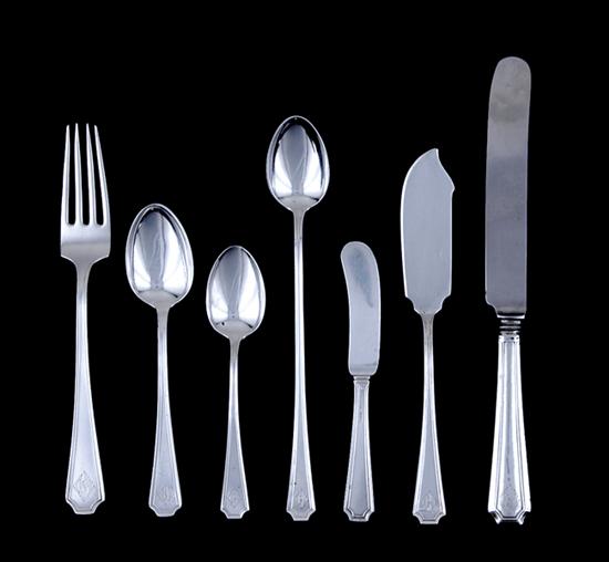 Appraisal: Durgin sterling flatware service circa Fairfax pattern comprising blunt-blade hollow