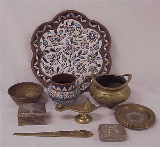 Appraisal: Eastern metalware including an enameled tray '' diamter an enameled