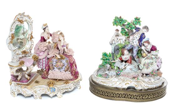 Appraisal: Sale Lot Two German Porcelain Figural Groups comprising a Dresden