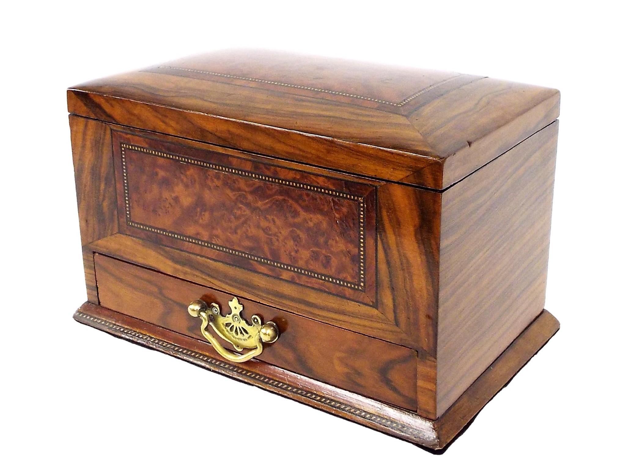 Appraisal: th century walnut tea caddy with burr yew panels the