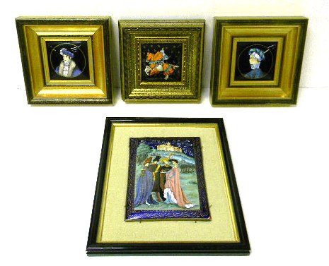 Appraisal: Four signed and hand-painted Limoges enamel on copper plaques boy