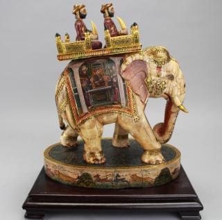 Appraisal: Fine Hand Painted Figures on Bone Elephant India Hand Painted