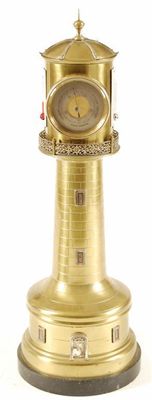 Appraisal: A French brass automaton 'Lighthouse' clock barometer the revolving top