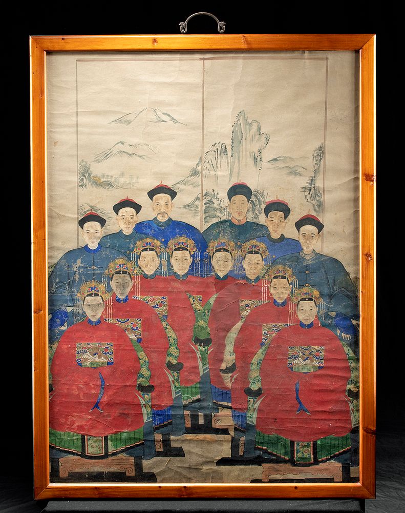 Appraisal: Early th C Chinese Painted Group Portrait on Paper East