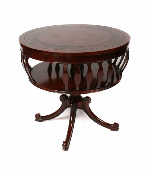 Appraisal: Two mahogany end tables together with a drum table height