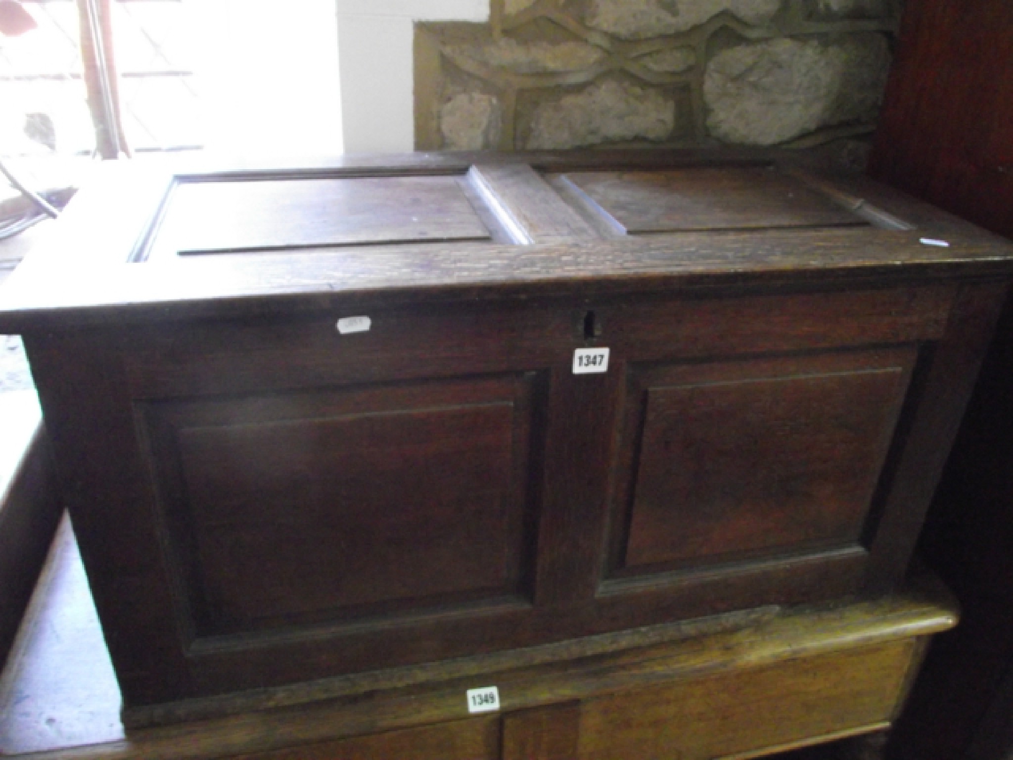 Appraisal: A small th century oak coffer with fielded panelled framework