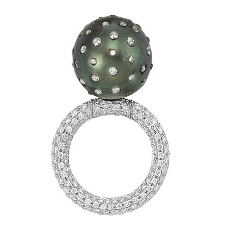 Appraisal: Gray Cultured Pearl and Diamond Band Ring Estimate -