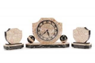 Appraisal: Three Piece Marble Art Deco Garniture Clock Set American circa