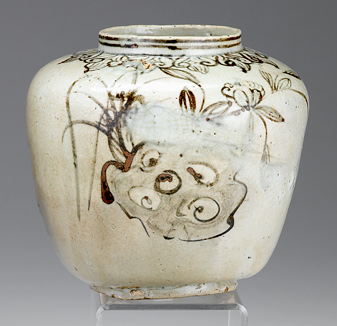 Appraisal: Korean copper-red glazed stoneware jar Choson dynasty Of high-shouldered tapering