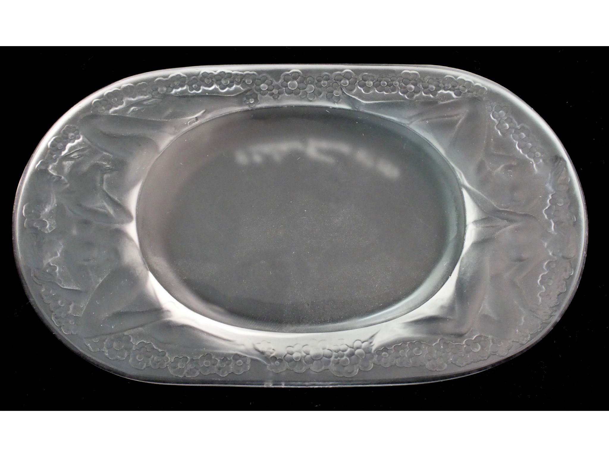 Appraisal: A Rene Lalique Medicis pattern moulded frosted glass ashtraycirca oval