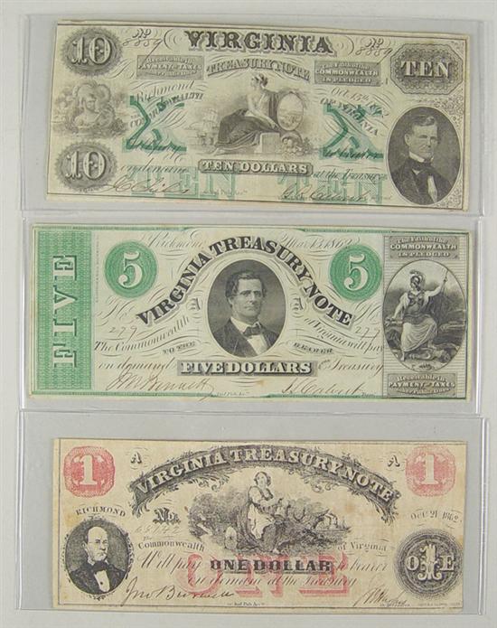 Appraisal: Two Scarce Virginia Treasury Notes Note dated green numbers plain