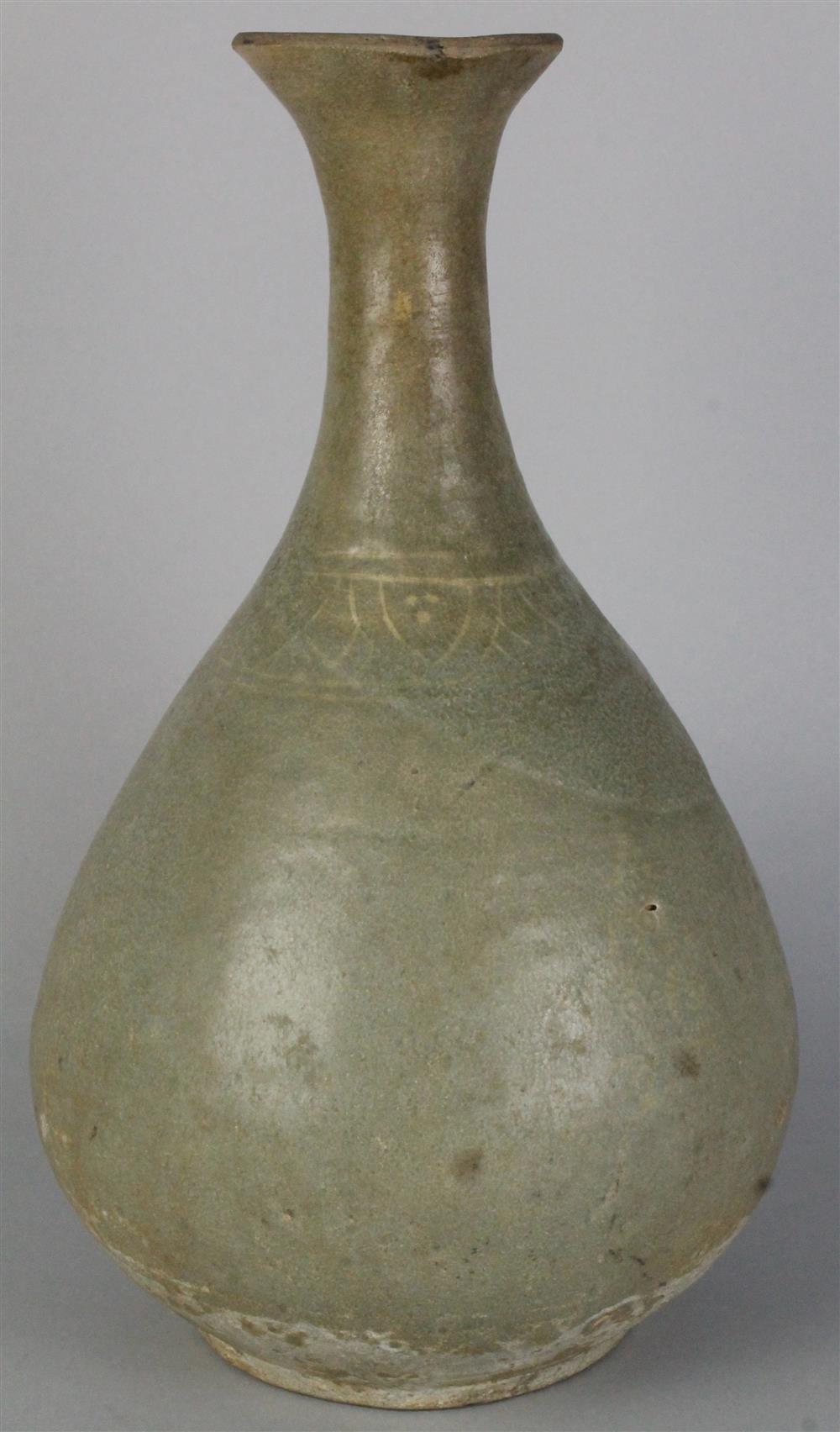 Appraisal: KOREAN KORYO INLAID CELADON BOTTLE VASE of teardrop shape with