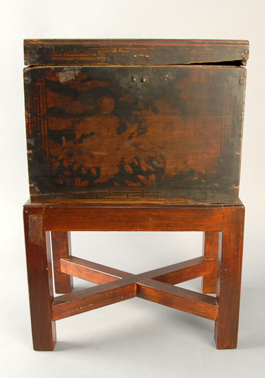 Appraisal: A th C Asian Lacquered Tea Chest on Stand hinges