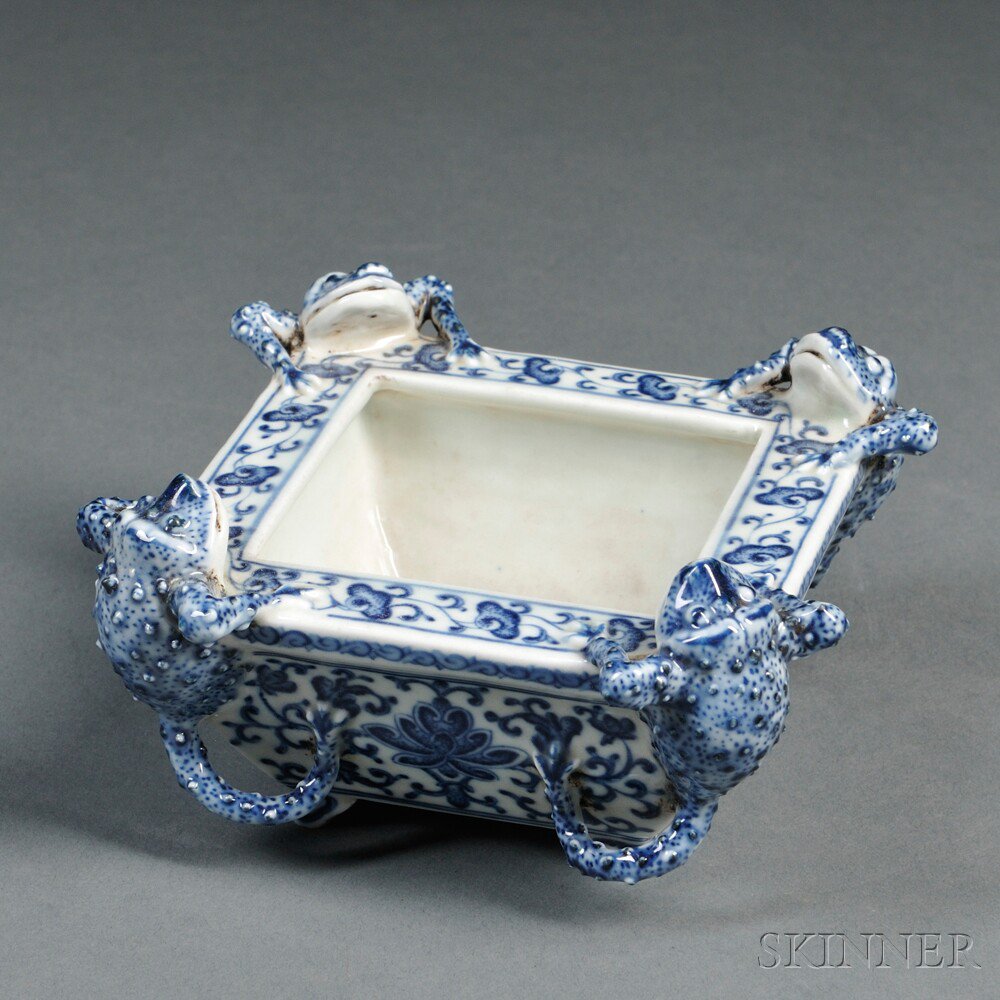 Appraisal: Blue and White Brush Washer China square molded in relief