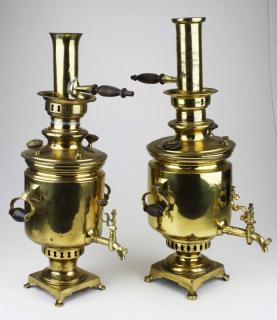 Appraisal: two early th c brass samovars signed in cyrillic ht