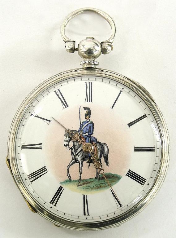 Appraisal: Continental silver cylinder pocket watch the engraved pierced movement inset