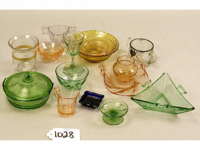 Appraisal: Superb box lot of colored Heisey glass including covered dish