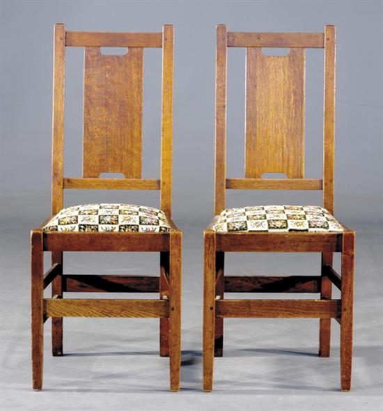 Appraisal: Pair Gustav Stickley H-back side chairs circa straight toprail over