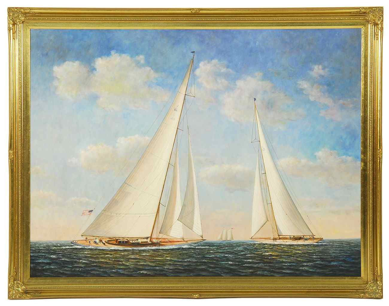 Appraisal: FRAMED PAINTING th CenturyRacing yachts one of which flies the