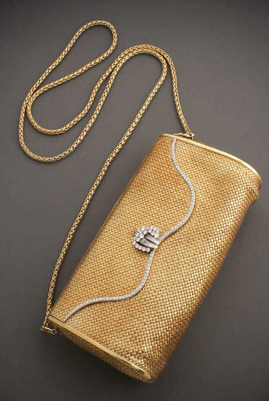 Appraisal: Italian -Karat Yellow-Gold and Diamond Evening Bag with a -Karat